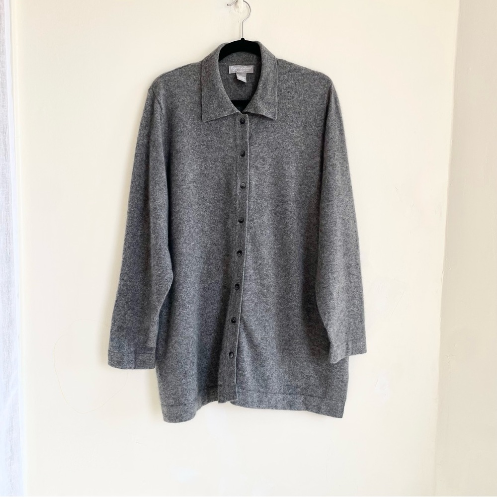 Grayson & Dunn 100% Cashmere Plus Size 3X Women's Gray Button-Up Cardigan